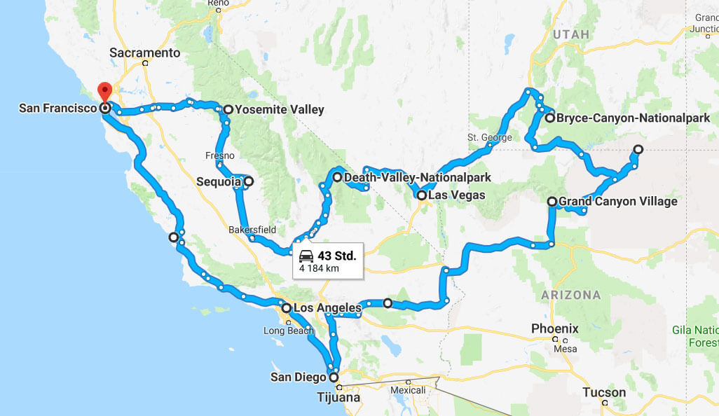 Reiseroute Roadtrip Westküste Amerika Reiseroute Roadtrip Westküste Amerika