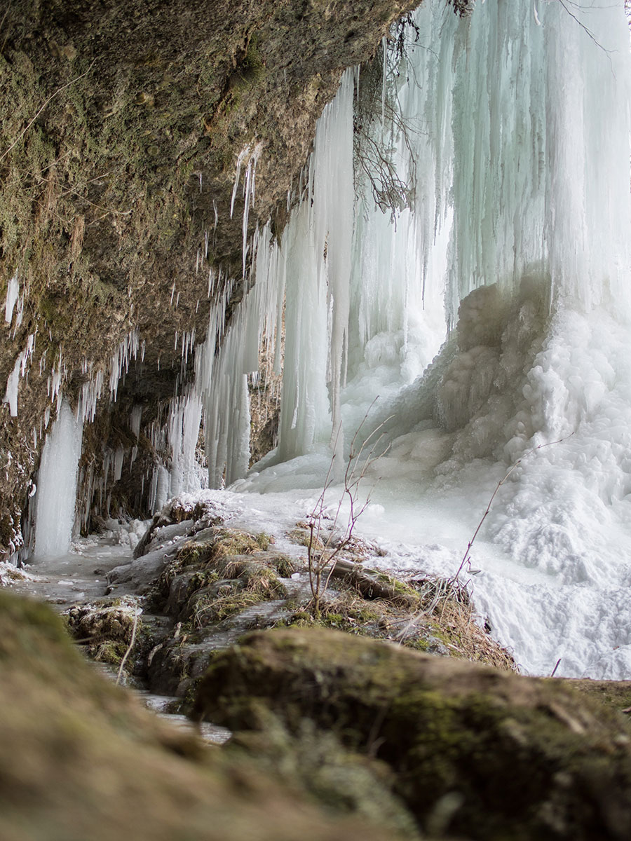 Gefrorener Wasserfall Fallerbucht Oberösterreich Winter